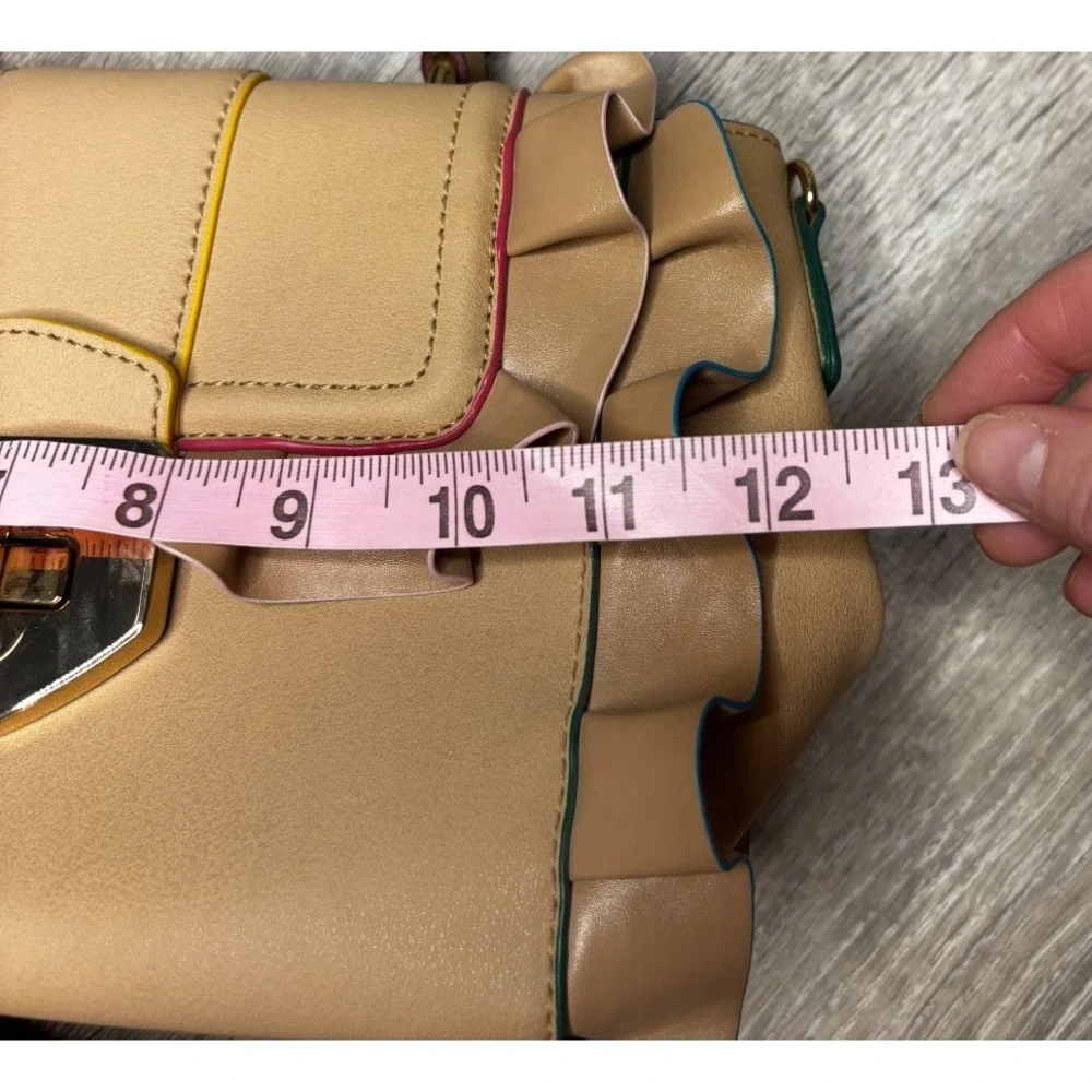Aldo Ruffle Multicolor‎ Handbag Purse Tan Adjustable Strap Handheld Crossbody